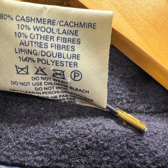 Vintage Alexon Overcoat Womens 12 Cashmere Wool Navy Blue Long Button Up Classic - Picture 4 of 9